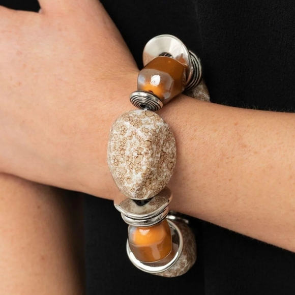paparazzi Jewelry - Paparazzi Earthy Stone & Silver Accent Elastic Bracelet